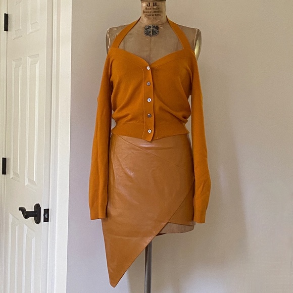 Zeynep Arcay Asymmetric Lambskin Mini Skirt in Ochre Sz US8 New With Tags - Picture 12 of 13